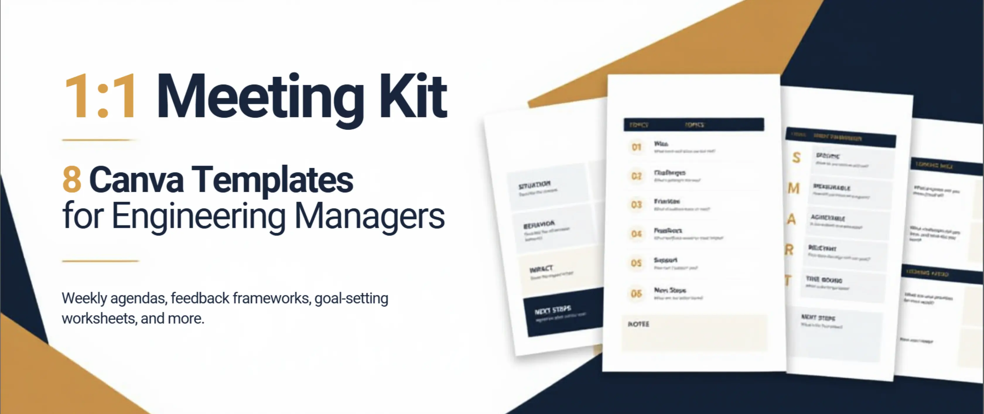 1:1 Meeting Kit - 8 Canva templates for engineering managers